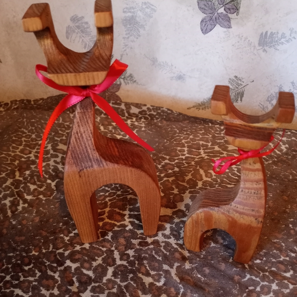 Set of 2 Primitive wooden Deer